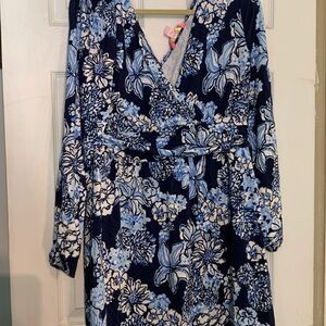 NWT Lilly Pulitzer Riza Long Sleeve Romper Navy Bouquet All Day Size XL Women’s